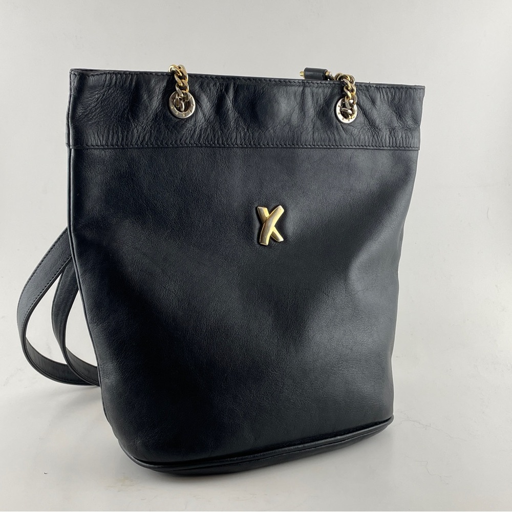 Paloma Picasso Black Leather Bucket Bag, Made in Italy